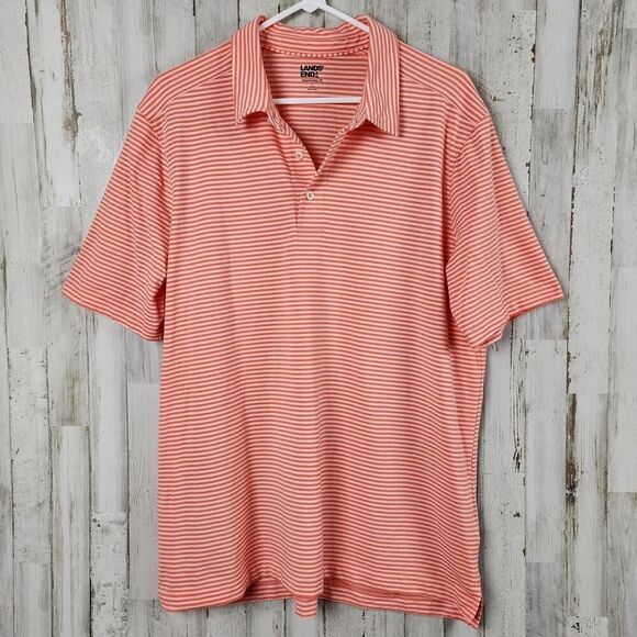 Lands' End Striped Polo Shirt Orange White Size Large - Picture 1 of 8